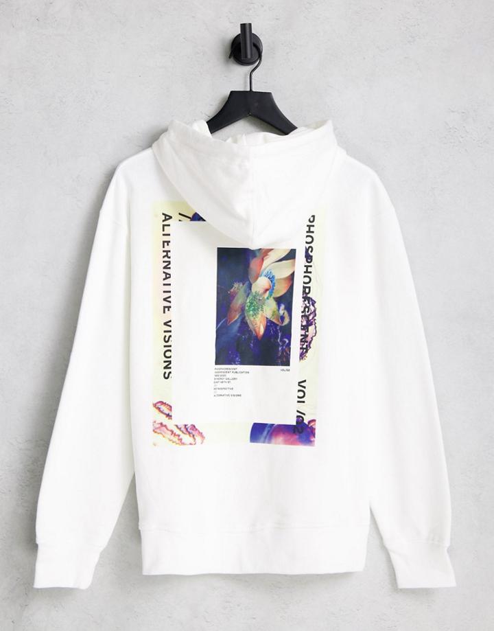 Topman Floral Back Print Hoodie In White