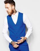 Asos Waistcoat With Square Hem In Blue - Blue