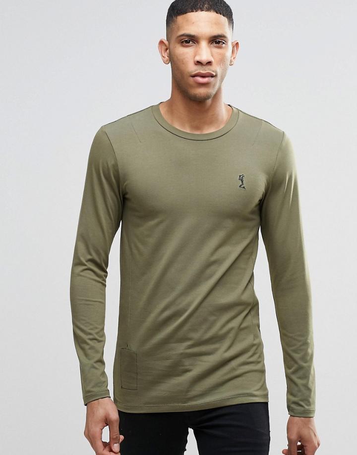 Religion Crew Neck Long Sleeve T-shirt In Muscle Fit - Khaki