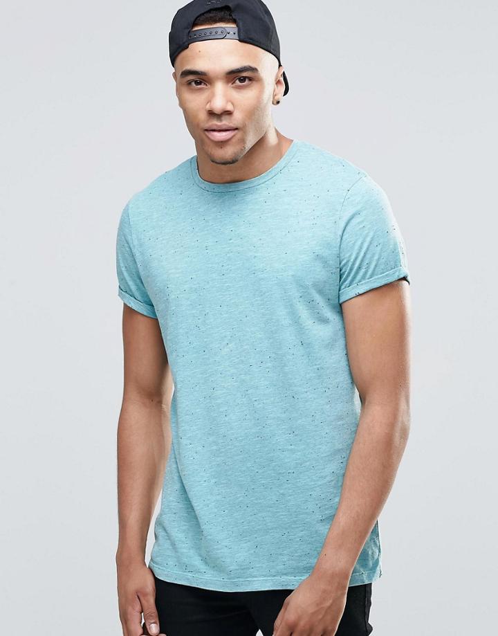 Asos T-shirt In Blue Marl Nep With Roll Sleeve