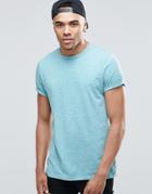 Asos T-shirt In Blue Marl Nep With Roll Sleeve