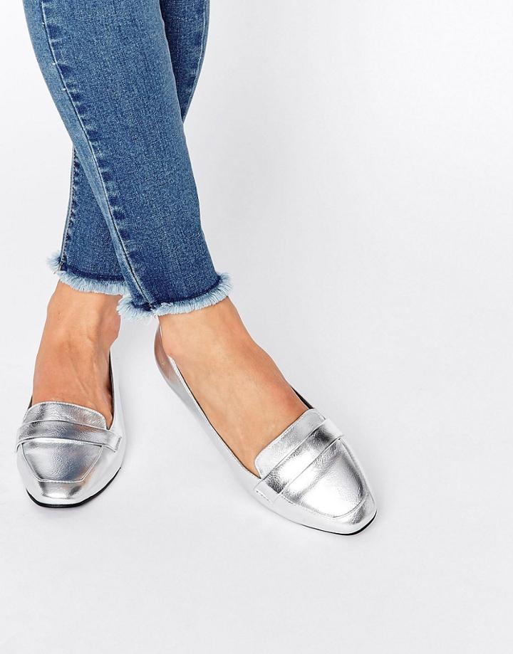 Asos Lizzy Ballet Loafer Flats - Silver