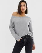 Asos Design Off Shoulder Sweatshirt With Raw Edges In Gray - Gray