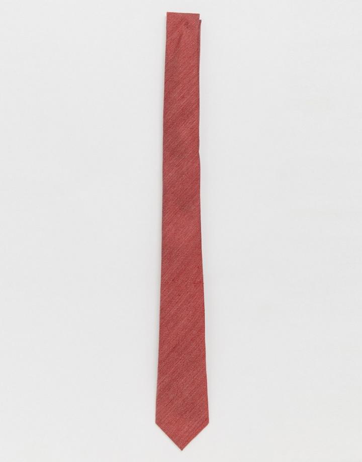 Asos Design Slim Textured Tie In Rust - Orange