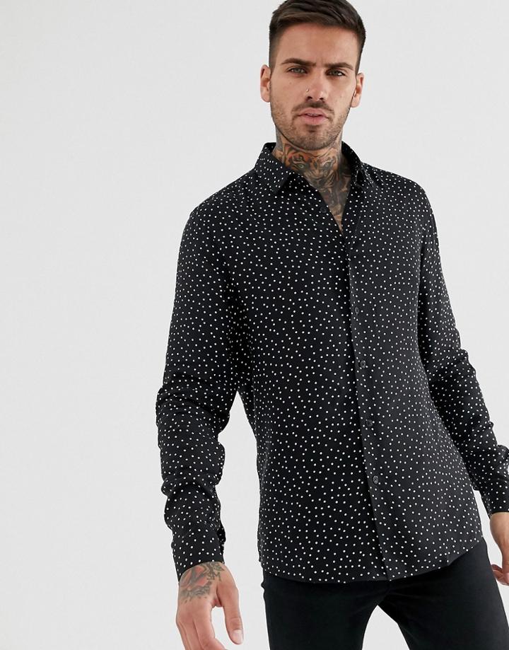 Asos Design Regular Fit Shirt In Viscose Polka Dot Print-black