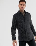 Asos Design Regular Fit Shirt In Viscose Polka Dot Print-black
