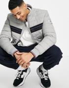 Tommy Hilfiger Stand Collar Taping Puffer Jacket In Gray