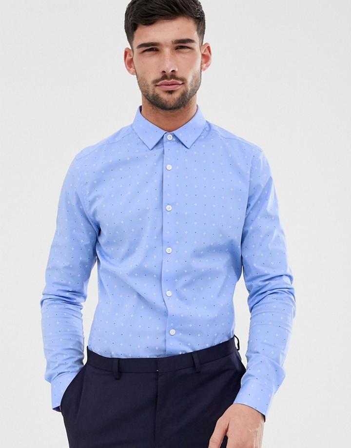 Asos Design Slim Fit Shirt In Blue Ditsy Print - Blue