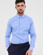 Asos Design Slim Fit Shirt In Blue Ditsy Print - Blue