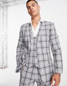 Asos Design Super Skinny Suit Jacket In Gray Tartan Plaid-grey