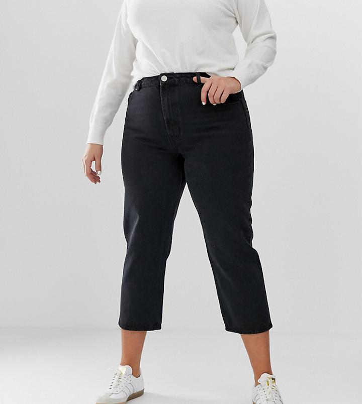 Asos Design Curve Recycled Florence Authentic Straight Leg Jeans In Washed Black - Black