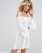 Missguided Shirred Bardot Swing Dress - White