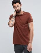 Asos T-shirt With Roll Sleeves And Subtle Wash In Chestnut - Red