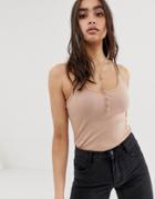 Asos Design Tank With Button Front In Tobaccco - Brown
