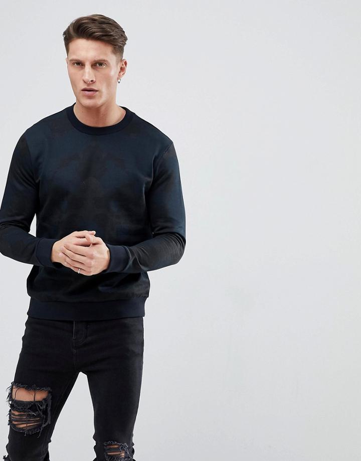 Hugo Crew Neck Camo Print Sweat In Navy - Navy