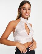 Asos Design Wrap Around Halter Top In Oyster-gold