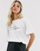 Daisy Street Relaxed T-shirt With Word To Your Mother Graphic In Organic Cotton-white