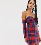 Asos Design X Laquan Smith Off Shoulder Mini Dress In Check Print - Multi