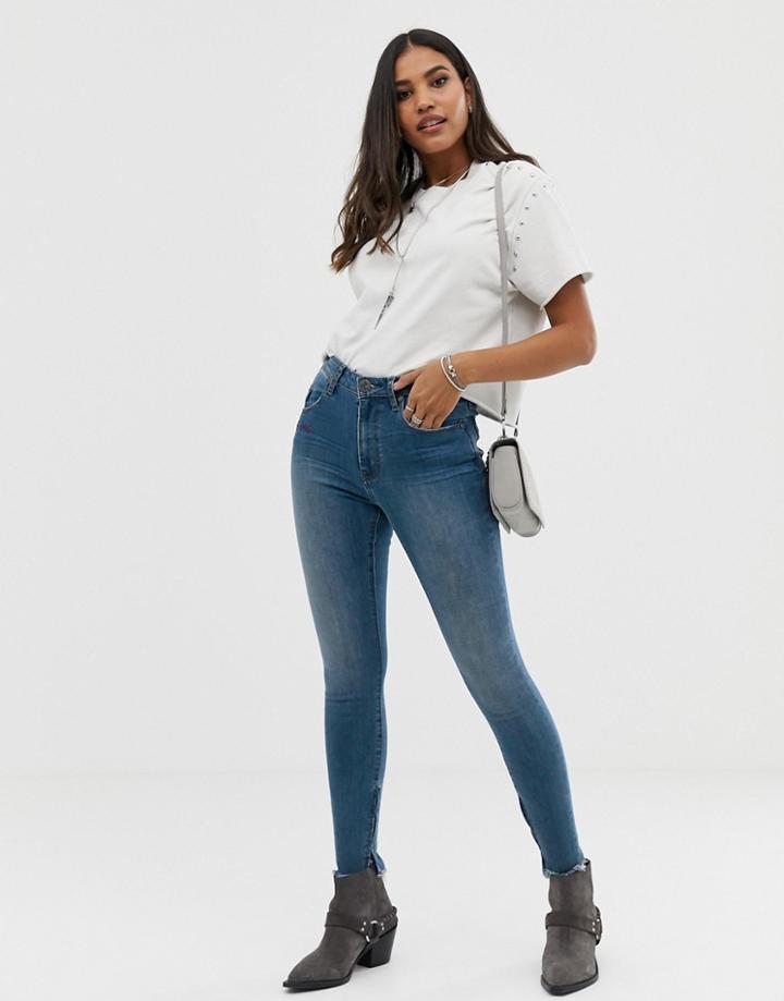 One Teaspoon Freebird Split Hem Skinny Jeans - Blue