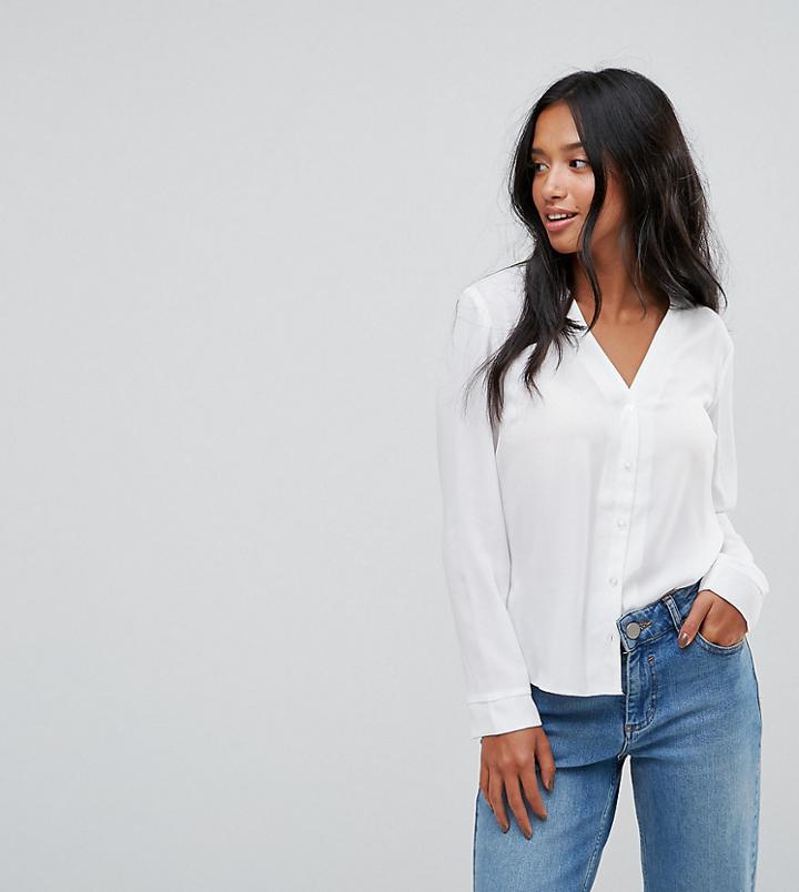 Asos Design Petite V Neck Blouse - White
