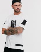 Jack & Jones Core Over Sized Taped Detail Logo T-shirt In White - White
