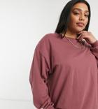 Asos Design Curve Oversized Long Sleeve T-shirt With Cuff Detail In Burgundy-red