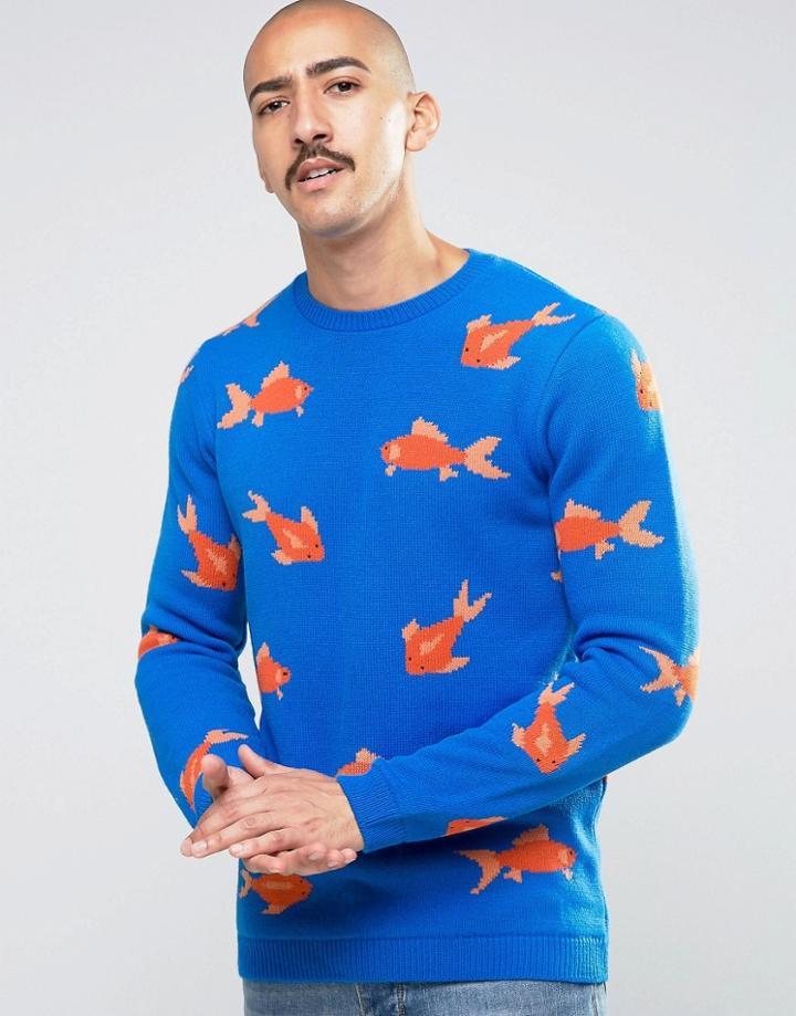 Asos Jumper With Goldfish - Blue