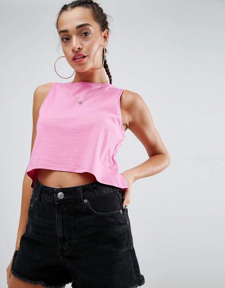 Asos Crop Swing Tank With High Neck - Pink