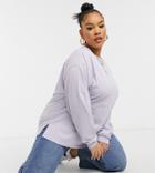 Asos Design Curve Oversized Long Sleeve T-shirt With Cuff Detail In Iced Lilac-purple