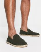 Asos Design Knitted Espadrilles In Khaki-green