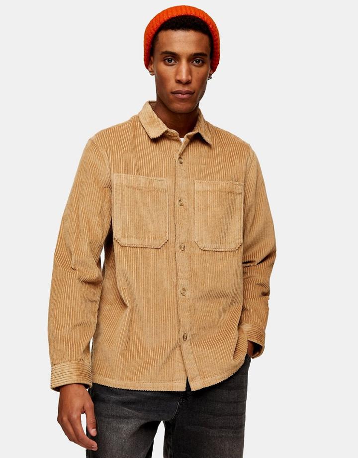 Topman Cord Overshirt In Tan-neutral