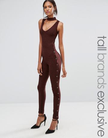 Lavish Alice Tall Choker Knitted Jumpsuit With Side Popper Detail - Br