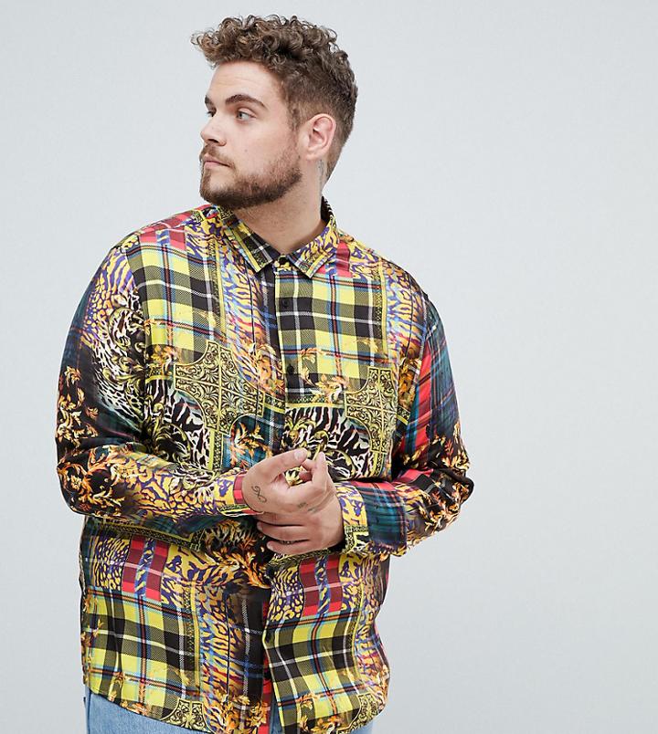 Asos Design Plus Regular Fit Baroque & Check Mixed Print Shirt - Multi