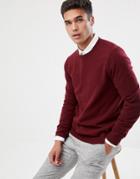 Asos Design Lambswool Sweater In Burgundy-red