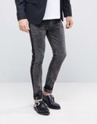 Asos Super Skinny Jeans With Tux Stripe In Washed Black - Black