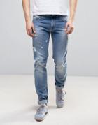 Love Moschino Slim Fit Ripped Jeans In Blue - Blue