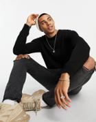 Asos Design Midweight Cotton Sweater In Black Twist