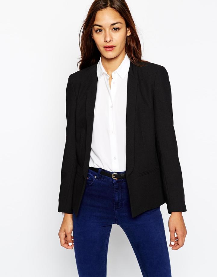 Asos Blazer In Crepe With Skinny Lapel Detail - Black