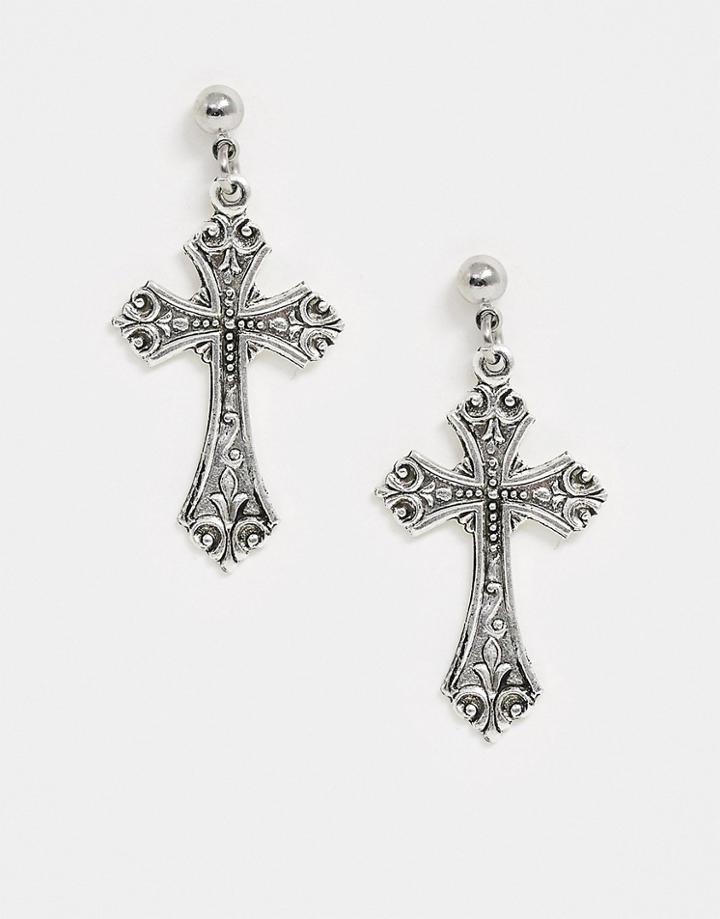 Regal Rose Fervour Sterling Silver Plated Ornate Cross Drop Earrings