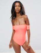 New Look Ribbed Bardot Swimsuit - Red