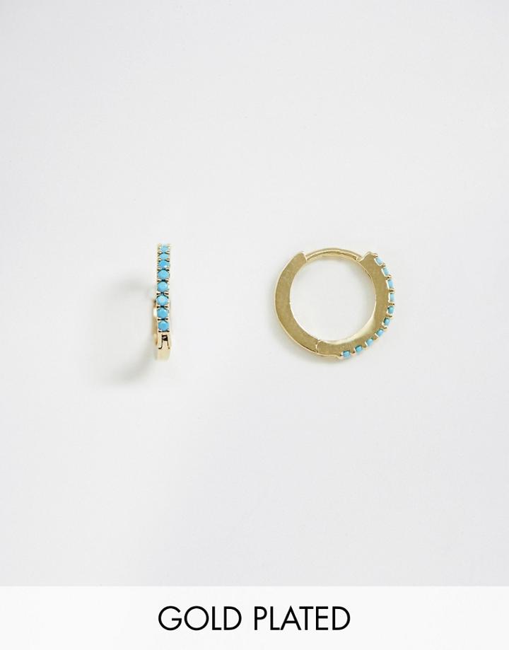 Orelia Gold Plated Turquoise Stone Huggie Hoop Earrings