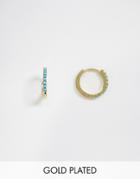 Orelia Gold Plated Turquoise Stone Huggie Hoop Earrings