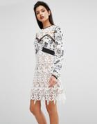 Self Portrait White Swallow Guipure Mini Dress - White