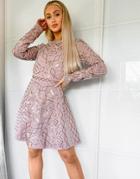 Starlet Long Sleeve Mini Skater Dress In Mink-pink