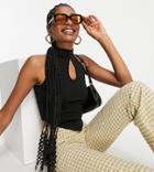 Asos Design Tall Halter Top With Keyhole And Scarf Hem In Black