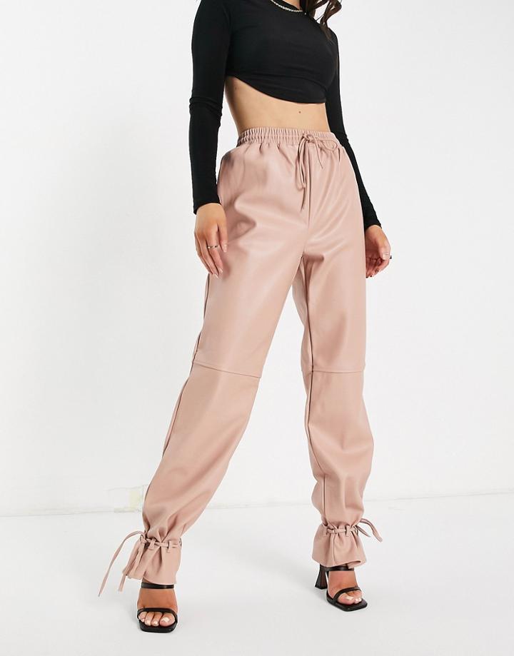Missguided Pu Tie Hem Joggers In Blush-pink