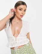 Stradivarius Eyelet Sun Top In White
