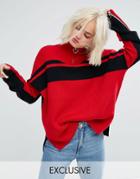 Lazy Oaf High Neck Sweater With Zip - Red