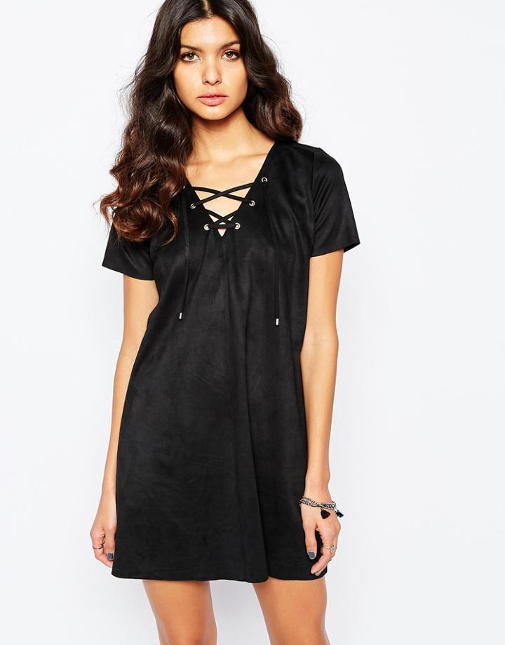 Mango Suedette Tie Front Dress - Black