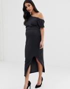 Asos Design Maternity Midi Dress With Drape - Gray